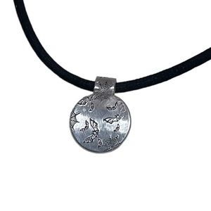 Handmade stamped bats silver hypoallergenic black‎ velvet adjustable necklace